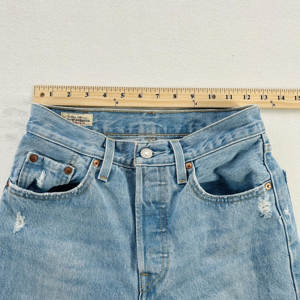 Levi's 501 Jeans Womens 24x28 Light Blue Distressed Ripped Button Fly Denim - Picture 10 of 16